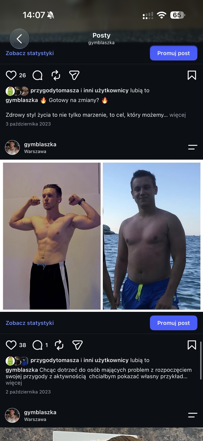 Dwa zdjęcia pokazujące zmianę sylwetki Mateusza